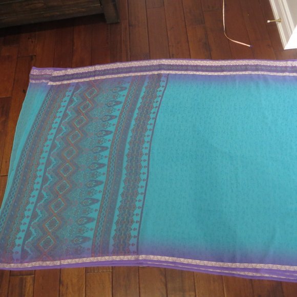 blue sari / 6 yards fabric - Picture 1 of 6